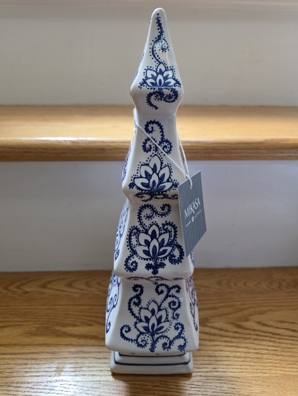 Mikasa White Ceramic Tree with Blue Floral Scrolls NEW 12.25" - Picture 2 of 4